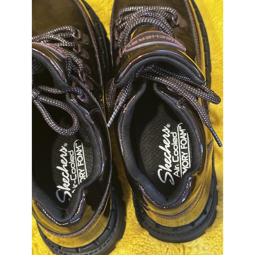 Skechers Jammers Burgundy Patent Leather Platform Sneakers Womens 8 Chunky NWOB - Picture 8 of 9